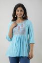 KHYATI KURTIES Casual Regular Sleeves Embroidered Women Blue Top...