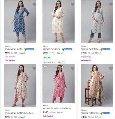 Kiana Womens Ethnic Sets Starts ₹120