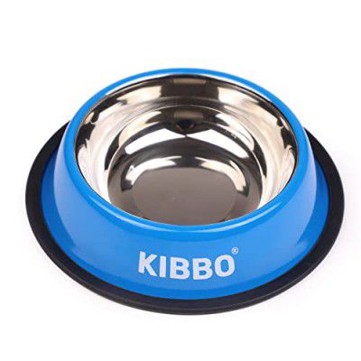 Kibbo Food Grade Stainless Steel Dog and Cat Bowl| Anti Skid Water & Food Feeding Pet Bowl| Premium & Vibrant Colors|750 ml Plain|for Small, Medium, Large Pet Breeds|Blue|Pack of 1