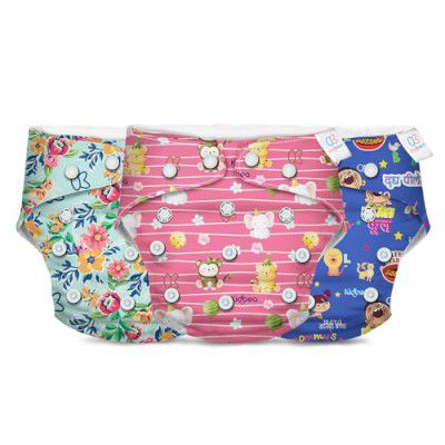 Kidbea Reusable Cloth Diaper | Assorted Freesize, Washable Diapers for Baby 3 Months -3 Years | Stay Dry (Coco, Floral, Blue)