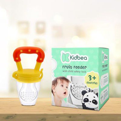 Kidbea Silicone Food/Fruit Nibbler with Extra Mesh, Soft Pacifier/Feeder, Teether for Baby, Infant (Yellow)