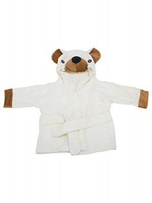 Kiddery Baloo | Premium Ultra Soft Baby Bathrobe | Bath Towel for New born baby | Hooded Blanket Wrapper | Cotton | Boy | Girl | Bear Design | 0-12m | White+Brown