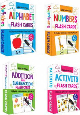 Kiddie Castle Pack of 4 Flash Cards Alphabets, Numbers, Addition and Subtraction, Activity 120 Double Sided Cards With Free Pen  (Multicolor)