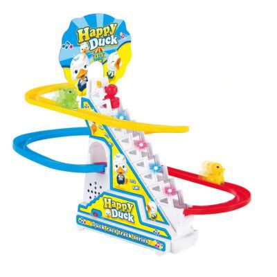 Kids Mandi Duck Roller Coaster Slide Toy Set | 3 Cute Ducklings Climbing Stairs automatically with Lights & Music | Electric Duck Chasing Race Track Set | Small ducks climbing stairs toy set