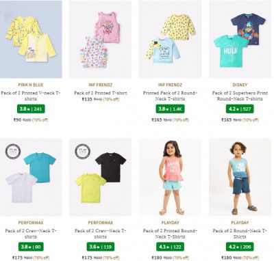 Ajio Loot : Kid's Printed T-shirts Pack of @90