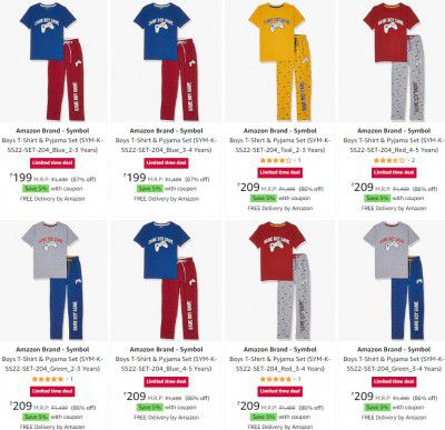 Kids T-Shirt & Pyjama Set Starts @199 + 5% Coupon