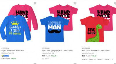 Kidsdrum Kids' T Shirt Pack of 2 @ ₹99