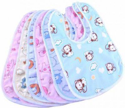 Kidsify Baby Button Bibs Apron for Feeding and Drooling Cute Animated Print with Tich Button Double Layered Waterproof (Pack of 6)  (Multicolor)