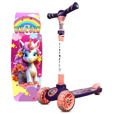 Kidsmate Spartan Kick Scooter with Broad PU LED Wheels | 3-Wheel Skating Scooter for Boys & Girls of Ages 2-12 Years (Pink-Purple)