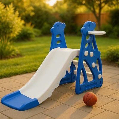 Kidsmate Super Slide for Kids 2-5 Yrs | Indoor & Outdoor Slide with Basketball Ring