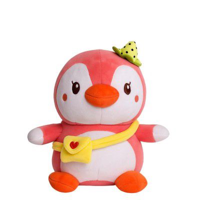 KIDSSTORE Pink Penguin Plush Toy for Kids Cute Soft Stuffed Animal Doll with Bow Tie 