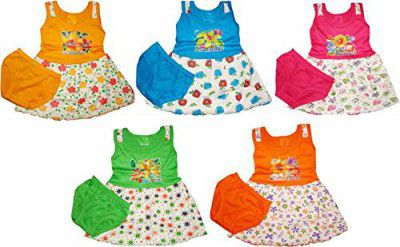 KIFAYATI BAZAR Kids Baby Girls Dress Midi Frock Shorts Set Sleeveless Pack of 5