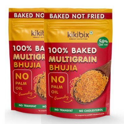 Kikibix 100% Baked Multigrain Bhujia Namkeen, Healthy Snacks for adults & kids, Low Fat, Low Calories, High Protein Bhujiya Diet Mixture for diabetics- No Palm Oil, Baked Not Fried - Pack of 2