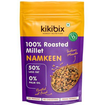 Kikibix Roasted Millet Namkeen, Healthy Snacks 50% Less Calories, 60% Less Fat - 1g Fat Per Serving, Olive Oil, No Added Sugar - (100gm)