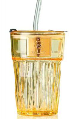 KiKiluxxa Glass Travel Tea and Coffee Fruit Juice Milk Sipper Tumbler Mug with Straw and Lid -400ml