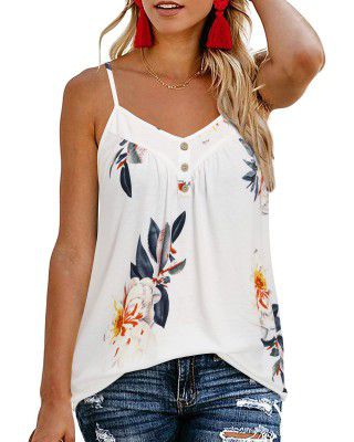 KILIG Women's 2023 V Neck Floral Spaghetti Strap Tank Tops Summer Boho Casual Sleeveless Shirts Blouses, Floral-a, Large