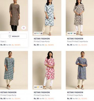 Killari Striped Kurtas Starts at Rs 99