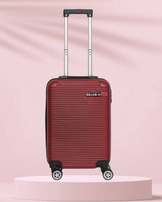 KILLER Small Cabin Suitcase (55 cm) 8 Wheels - Hard Sided ABS and PC 8 Wheel Spinners, Expandable Bag - Maroon