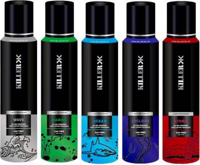KILLER Wave, Storm, Marine, Cyclone, Ocean No Gas Deodorant Body Spray - For Men & Women (750 ml, Pack of 5)