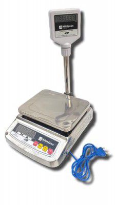 KiloMaxx KM-03, 30kg x 1g, Electronic Weighing Scale/Machine with Front & Back Green Pole Display Multipurpose scale for All Kirana & Vegetable Fruit shops and factories (7 * 9", Stainless Steel)