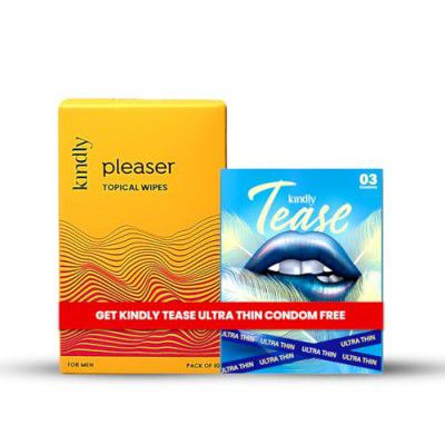 Kindly Pleaser Delay/Topical Wipes – Pack of 10 | With Free Pack of 3 UltraThin Condoms | Get a Pack of 3 Ultra-thin condoms free