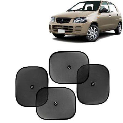KINGSWAY Car Window Curtain Sticky Sun Shades Compatible with Maruti Suzuki Alto 800, (Year 2000-2012), Universal Fit Sunshades for Side Window, Rear Window, Black Color, 4 Pieces