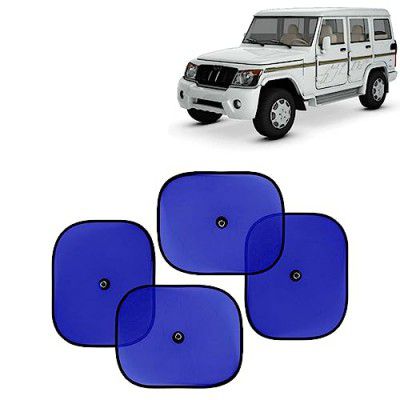 KINGSWAY Car Window Curtain Sticky Sun Shades Compatible with Mahindra Bolero, (Year 2000-2019), Universal Fit Sunshades for Side Window, Rear Window, Blue Color, 4 Pieces