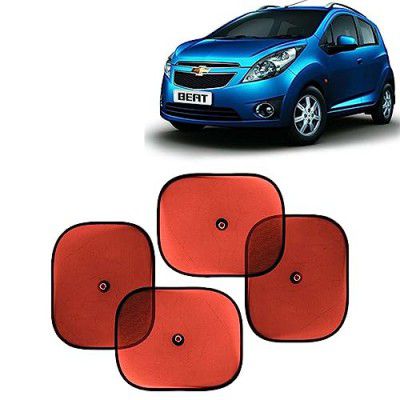 Kingsway Car Window Curtain Sticky Sun Shades for Chevrolet Beat, 2009-2017 Model, Universal Fit Sunshades for Side Window, Rear Window, Color : Red, 4 Pieces