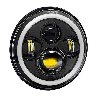 Kingsway Harley Style LED Head Lights with Full Round Ring with Halo Angle Eye Projector for Royal Enfield Electra (7-inch, Hi/Lo Beam)