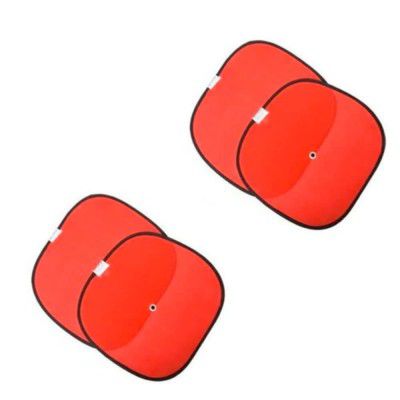 Kingsway Sticky Sun Shade for Car Window, Suitable for Fiat Abarth Punto, Model Year : 2005 - 2019, Color : Red Cotton Fabric, Set of 4 Piece