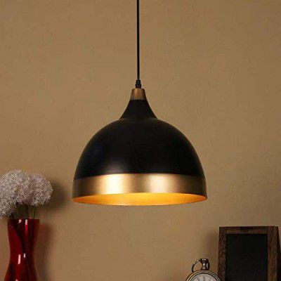 kinis KIN-722 Dome Hanging Light Black with Gold Shade Modern Ceiling Pendant Lamp Adjustable Cord Ceiling Light for Bedroom Living Dining Room (Pack of 1, Without Bulb)