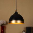 kinis KIN-722 Dome Hanging Light Black with Gold Shade Modern Ceiling Pendant Lamp Adjustable Cord Ceiling Light for Bedroom Living Dining Room (Pack of 1, Without Bulb)...