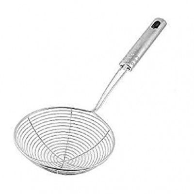 Kinnng Stainless Steel Deep Fry Strainer/Oil Strainer for Kitchen Puri Wire Skimmer with Spiral Mesh/Puri Jhara (16 Cms)