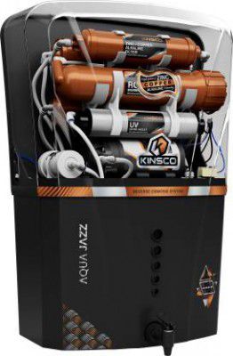 Kinsco Aqua Jazz ISI Mark 15 L RO + UV + CU Guard + Alkaline Enhancer + Mineral Water Purifier  (Black)