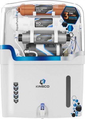 Kinsco Aqua Punch Pro ISI Mark 18 L RO + UF + UV + Copper + Alkaline + Mineralizer Water Purifier  (White)