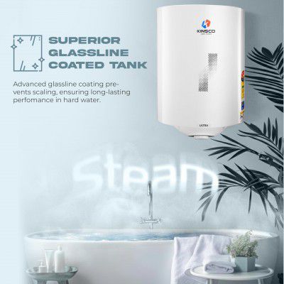 Kinsco Ultra Glassline Tank Electric Water Heater – High-Efficiency Vertical Storage Geyser | 5-Star Rated (White)