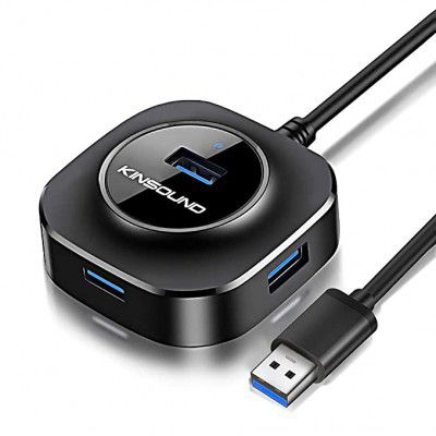 Kinsound USB Hub 3.0, Ultra-Slim Multi Ports High Speed Data Hub Compatible with Windows, Mac OS, Linux for MacBook, PC, Laptop Black