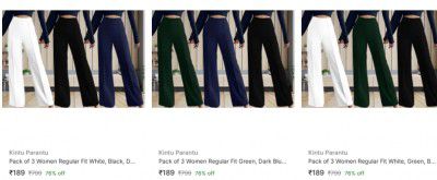 [ Pack of 3 ] Kintu Parantu Womens Trousers at Rs 189