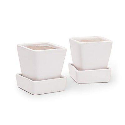 Kirat Creations Ceramic Pot for Indoor Plants, Set of 2, 3'' x 3'' x 1.25'', White