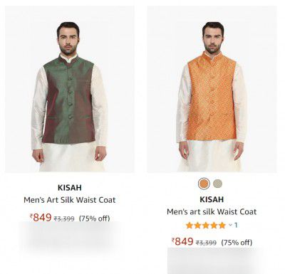 KISAH Men's Art Silk Waist Coat up to 75% off