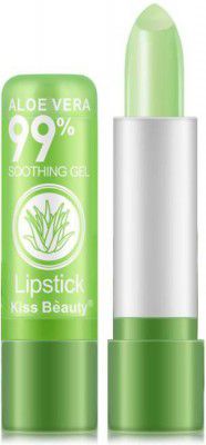 Kiss Beauty FOREVER YOUTH ALOE VERA soothing gel COLOUR CHANGING Lip Plumper Enlarge Lips Increase Enhancer Natural Aloe Vera Moisturizer Lipstick (MULTICOLOUR, 3.5 g)