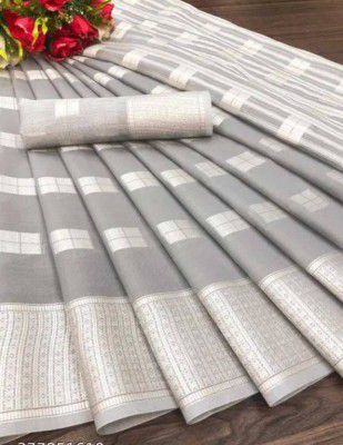 KISSAH Self Design Bollywood Linen Saree  (Grey, Silver)