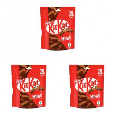 KIT KAT Minis, Choco Coated Wafer Bar, 16 X 7.4 gm | 118.4 g (Pack of 3)