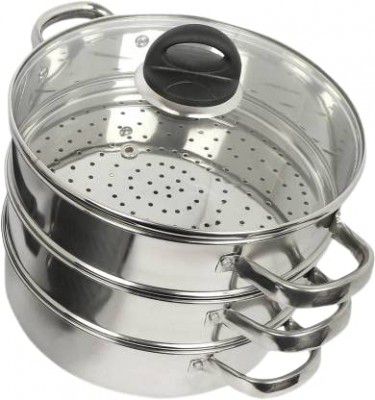 Kitchen Chef Stainless Steel 24.5cm Momo Steamer 3 Tier with Glass Lid(Induction & Gas Stove Compatible)