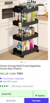 Kitchen Storage RACK Fruits/Vegetables Kitchen Rack (Plastic)
