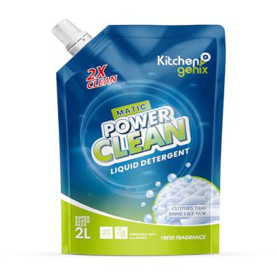 Kitchengenix Eco Friendly Washing Machine Liquid Detergent Refill Pouch for Top load And Front Load Washing - 2kg | No Soda Formula | with Added Fabric Conditioner (Blue)
