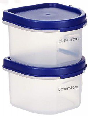KITCHENSTORY Food Safe Multiuse Modular Plastic Storage Containers, Grocery Containers, Storage Jar with Lid,280 ml, BPA Free, Pack of 2, Blue