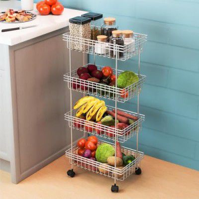 Kitchenstory Stainless Steel Storage Rack | 360° Revolving Vegetable Kitchen Rack (4 Layer)