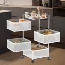 Kitchenstory Storage Rack | 360° Revolving Vegetable Kitchen Rack | Square Multipurpose Storage Trolley with Wheels | Metal Fruit Storage Rack | Kitchen Cabinet Spice Rack (White, 4 Layer)...