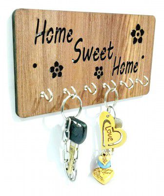 Kitchenwell HOME SWEET HOME Design key holder for wall & Home Decore (Key Stand, Brown, Pack of 1)